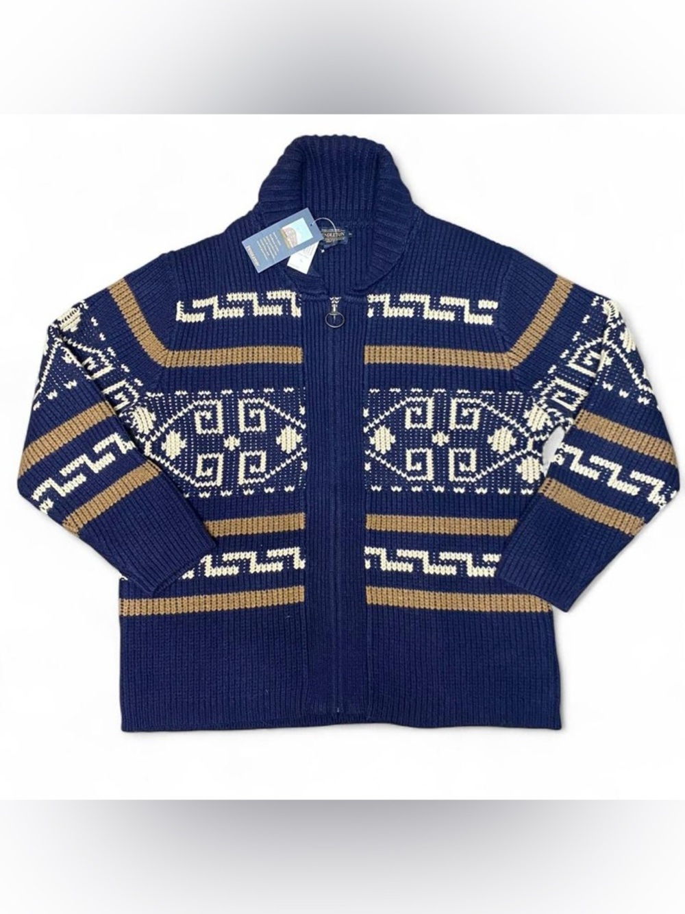 Pendleton Navy, Cream & Brown Zip-Front Men’s Sweater